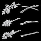 6 Pieces Delicate Bridal Hair Clips, Rhinestone Leaf Wedding Hair Pins, Crystal Bobby Pins, Silver Elegant Hairpins Jewelry Accessories Barrette for Brides Bridesmaids Flower Girls