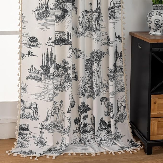 F-CHU Black Patterned Curtains 63 Inches Long - Image 4
