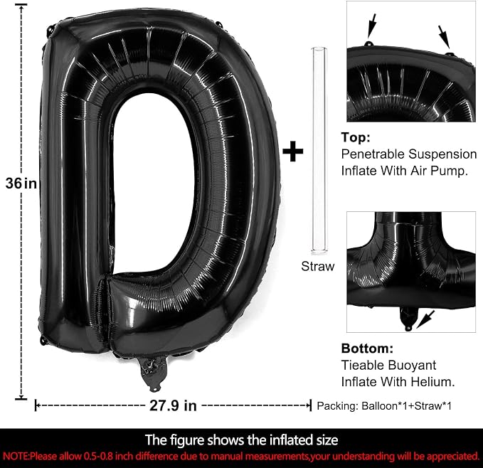 Lovoir 40 Inch Large Black Letter D Balloons Big Size Jumbo Mylar Foil Helium - Image 2