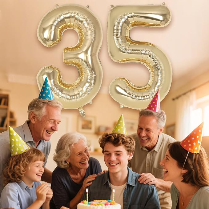 Champagne Large Number 35 Balloon, 40 Inch Light Gold Foil Helium Number - Image 6