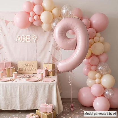 Baby Pink Number 9 Balloon 40 Inch, Muted Pastel Numeral Party Supplies | - Image 3
