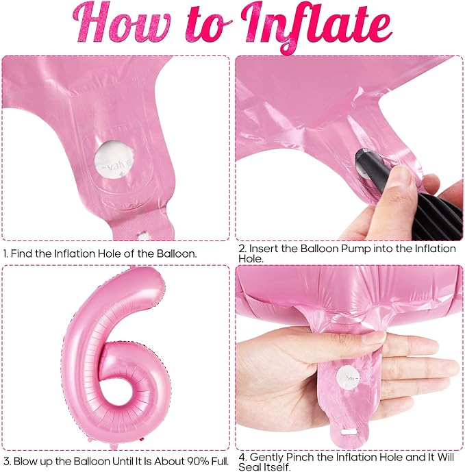 Pink Number 6 Balloon 40 Inch, Big Large Foil Helium Number Balloons, Jumbo - Image 7