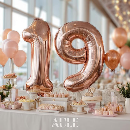 AULE 40 Inch Rose Gold 19 Balloon Number Foil 0-9 Birthday Big Numbers | - Image 2