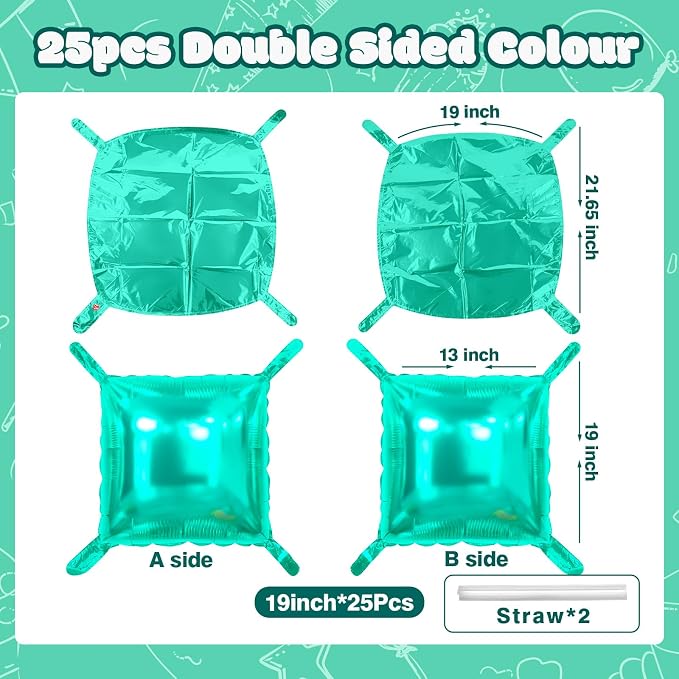 NISOCY 25PCS Teal Blue Square Foil Balloons Wall Backdrop | Double Sided - Image 2