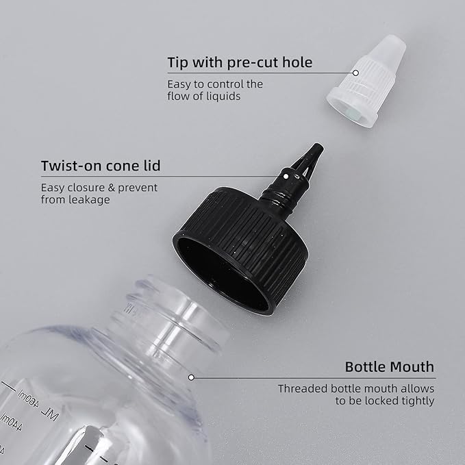 driew Applicator Bottles for Hair, 16.9oz Hair Squeeze Bottle for liquids Twist-On Top Tip Cap with Ratio Graduated Scale Color Applicator Bottle Dye Pack of 2 (16.9oz)