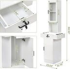 Salon Station for Hair Stylist,Hair Styling Storage Cabinet with Glass Door,Tool Dryer Holders, Salon Beauty Spa Barber Hair Staion, White