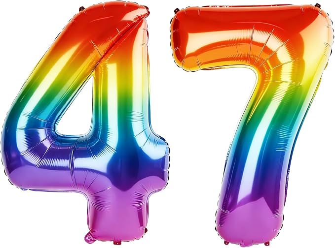 40 Inch Number 47 Balloons for 47th Birthday Party Decorations, 0-100 Rainbow by FOBELEC