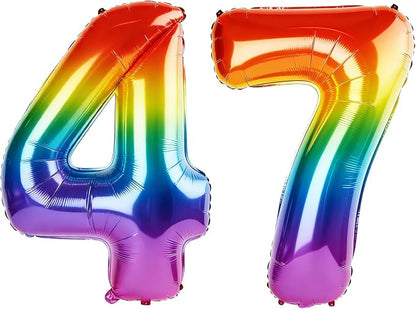 40 Inch Number 47 Balloons for 47th Birthday Party Decorations, 0-100 Rainbow by FOBELEC