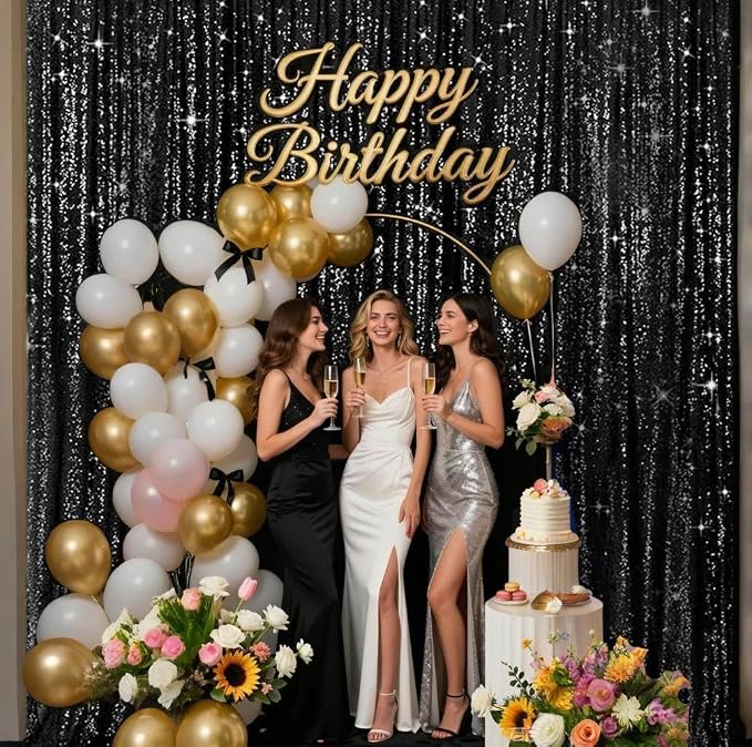 Black Sequin Backdrop Curtains 2Panel 2x8ft - Image 6