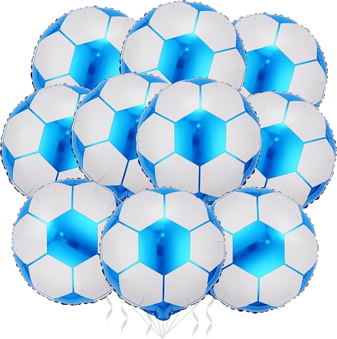 10 Pack 18 Inch Blue Soccer Foil Balloons Football Helium Metallic Mylar by LHOAVWE