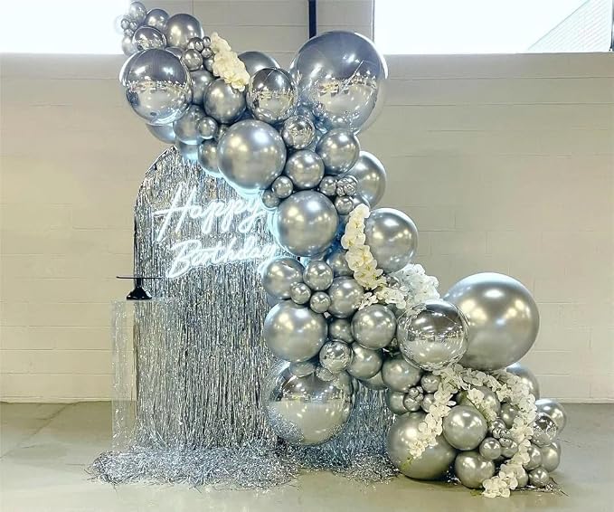 Metallic Silver Balloons, Disco Party Balloons Decorations - Image 4