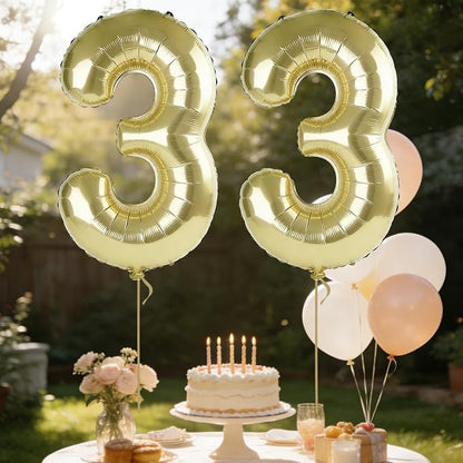 40 Inch Number 33 Balloons for 33rd Birthday Party Decorations, 0-100 Champagne - Image 3
