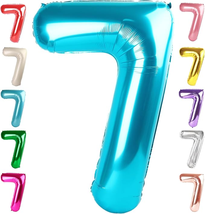 7 Balloon Numbers Birthday Decorations, 40In Light Blue Balloons by Mluchee