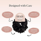 Kitsch Recycled Satin Ruffle Scrunchie – Gentle Hair Scrunchie for Women, Eco-Friendly Hair Tie No Damage, Stylish Ponytail Holder | Ideal Gifts for Women - Black