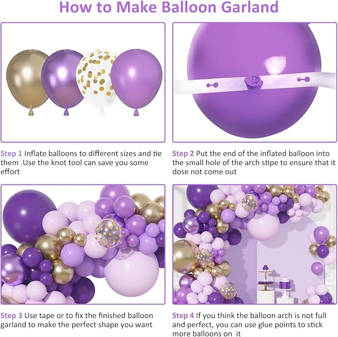 156Pcs Purple Butterfly Balloons Garland Arch Kit Different Size | Dark Purple - Image 6