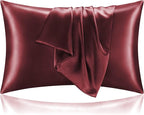 BEDELITE Satin Pillowcase with Zipper 2 Pack, Burgundy Pillow Cases Standard Size, Super Soft and Cooling Similar to Silk Pillow Cases, Gift for Women Men(20x26 Inches)