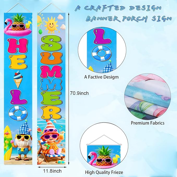 BlissYard 2pcs Welcome Summer Door Banner Hawaiian Gnome Porch Banners Sign - Image 5