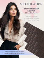 DOORES Invisi Edge Tape in Hair Extensions, Light Dark Brown 10 Injection Tape-ins with 10 Injection Tape-ins 50g 22 Inch, Injected Invisible Tape in Virgin Human Hair