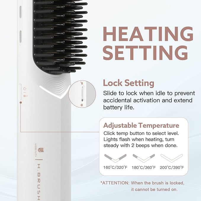 Cordless Hair Straightener Brush - [200M Negative Ions] Webeauty Portable Straightening Brush for Women, Fast Heating Straightener Mini Travel Europe Dual Voltage Car Outdoor USB Rechargeable, White