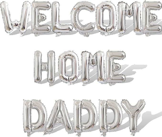 2 Set 32Pcs Silver WELCOME HOME DADDY Letter Balloons 16in Balloon Foil Letter by Fezava
