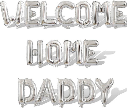 2 Set 32Pcs Silver WELCOME HOME DADDY Letter Balloons 16in Balloon Foil Letter by Fezava
