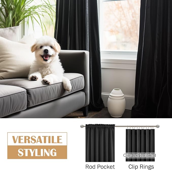 Beauoop Velvet Curtains for Bedroom Living Room Black 52x72 2 Panels | Soft - Image 2