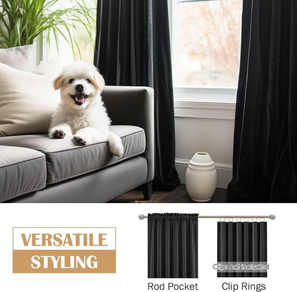 Beauoop Velvet Curtains for Bedroom Living Room Black 52x72 2 Panels | Soft - Image 2