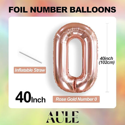 AULE 40 Inch Rose Gold 50 Balloon Number Foil 0-9 Birthday Big Numbers | - Image 5