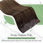 RUNATURE Invisible Wire Hair Extensions Real Human Hair, Balayage Human Hiar Extensions with Transparent Headband Fish Line Extensions, Soft Remy Hair for Women, One Piece 14 Inch 70g #2/2/6