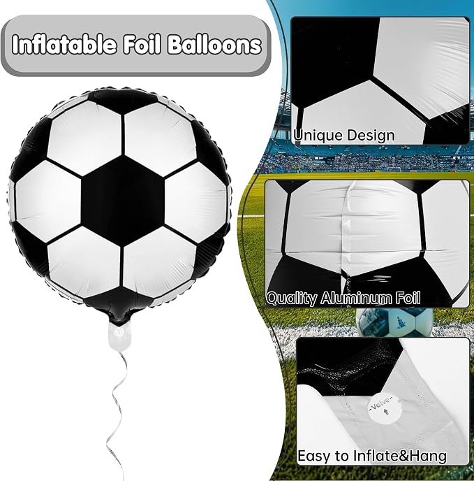 Fovths 12 Pieces Inflatable Soccer Balloons 18 Inches Soccers Foil Balloons - Image 3