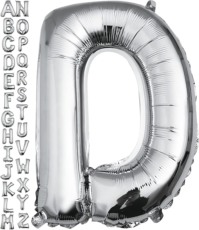 40 inch Silver Letter D Balloon, Big Size Alphabet Foil Mylar Helium Balloons by VHUWE