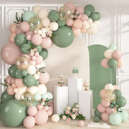 152Pcs Pink and Sage Green Balloons Arch Kit Different Size | Baby in Bloom by OUDDYLIFE
