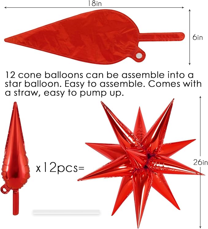 72 Pcs Star Balloons Foil Explosion Balloons Magic 12 Point Star Cone Balloon - Image 6