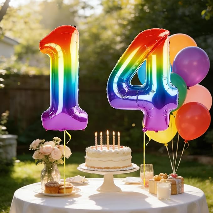 40 Inch Number 14 Balloons for 14th Birthday Party Decorations, 0-100 Rainbow - Image 3