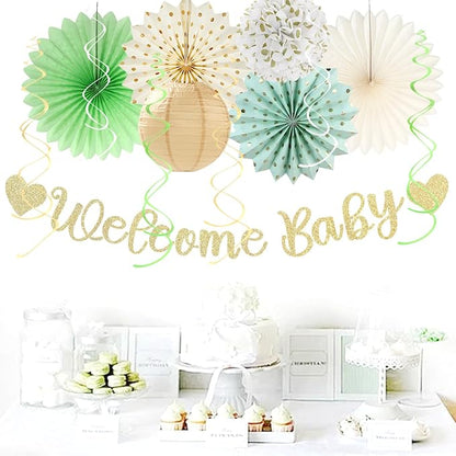 Sage-Green Champagne-Beige Baby Shower Party-Decorations - Image 5