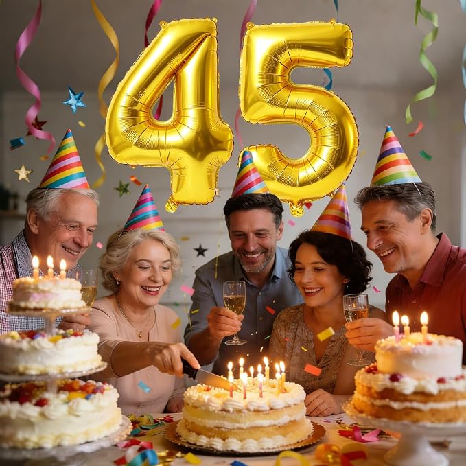 40 Inch Number 45 Balloons for 45th Birthday Party Decorations, 0-100 Gold - Image 2