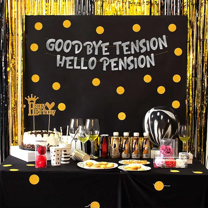 Pre-Strung Goodbye Tension Hello Pension Silver Glitter Banner - Image 6