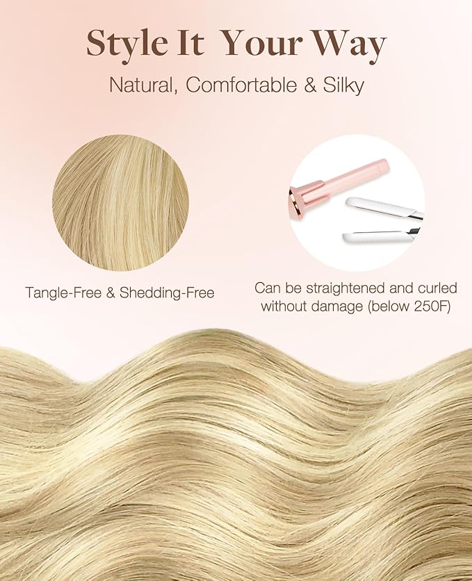 GOO GOO Invisi Edge Tape in Hair Extensions Human Hair, 18D/22F Dirty Blonde Highlights, 6pcs 10inch 15g, Virgin Remy Hair, Seamless Injected Tape, Natural Look