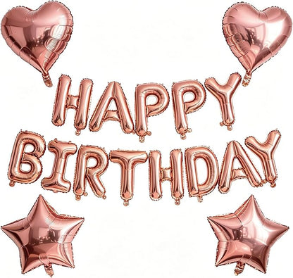 Rose Gold Birthday Decorations, Rose Gold Balloons Happy Birthdays Banner by WEIKA