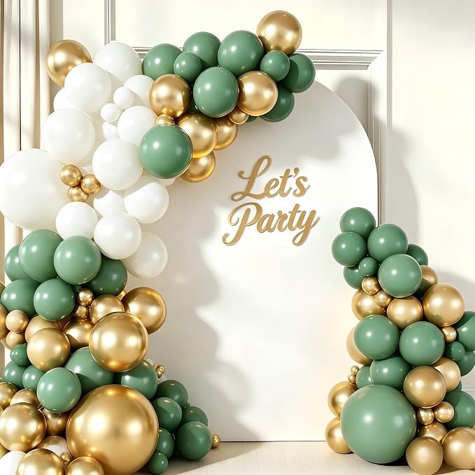 Sage Green Gold Balloon Garland Arch Kit 160Pcs Sage Green White and Gold Latex by Unknown