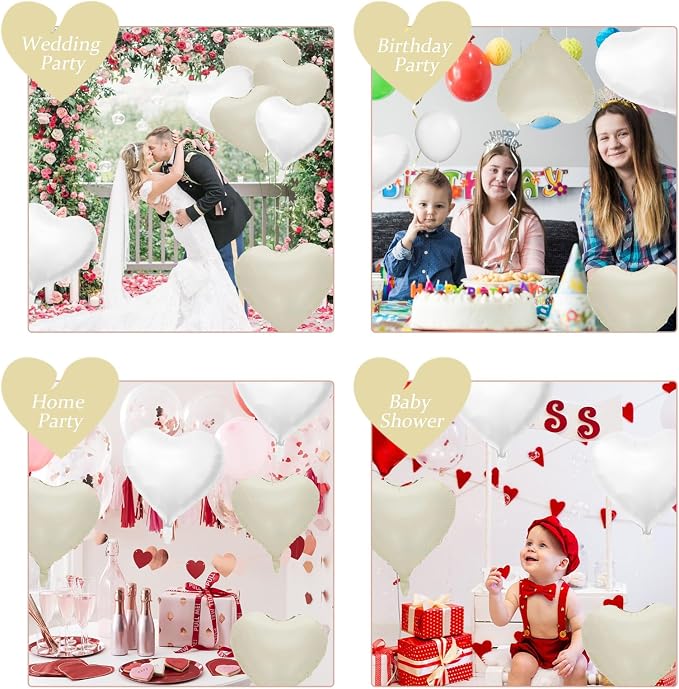 Biapian Cream Heart Balloons, 18 Inch Sand White Heart Shape Balloons Foil - Image 7