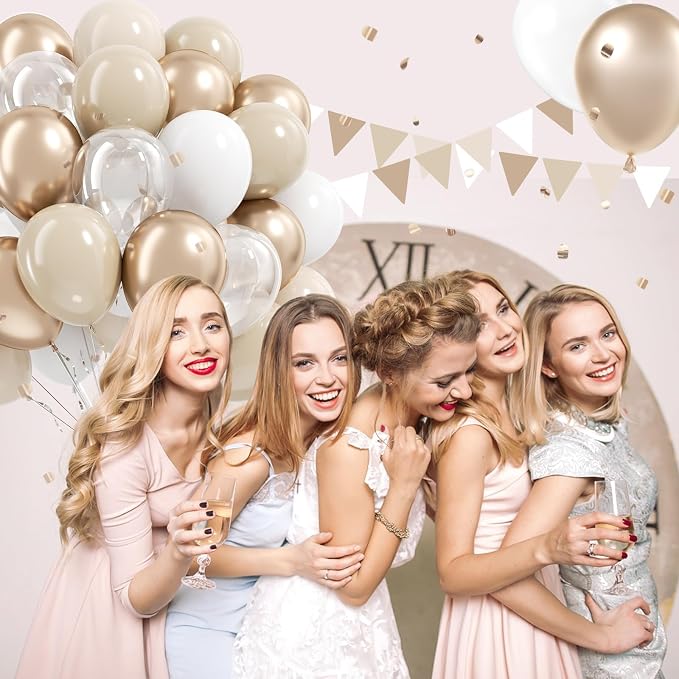 60pcs 12inch Beige White Gold Balloons, Metallic Gold Sand White Cream Beige - Image 4