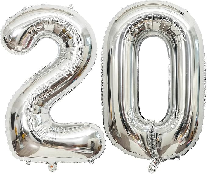 40 Inch Silver 20 Number Balloons Giant 20 Balloons Silver Birthday 20 Balloons by LHOAVWE