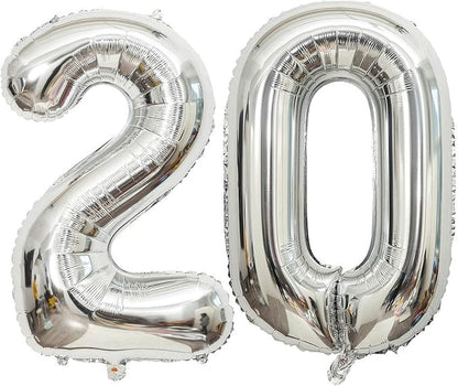 40 Inch Silver 20 Number Balloons Giant 20 Balloons Silver Birthday 20 Balloons by LHOAVWE