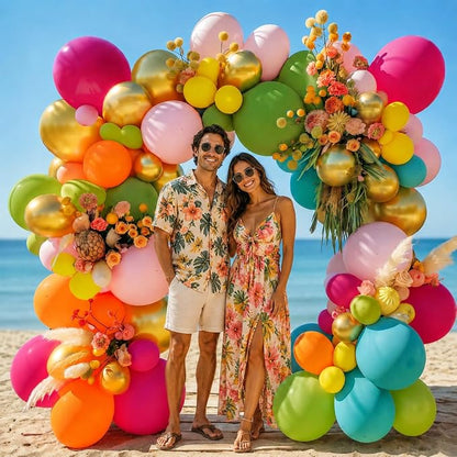 Tropical Balloons, 12 Inch Hawaiian Balloons Teal Hot Pink Orange Yellow - Image 4