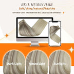 Full Shine Human Hair Clip in Extensions Blonde Clip in Hair Extensions Mix Ash Blonde 20 Inch Invisible Hair Extension PU Weft for Women Full Head 8 PCS 120 G