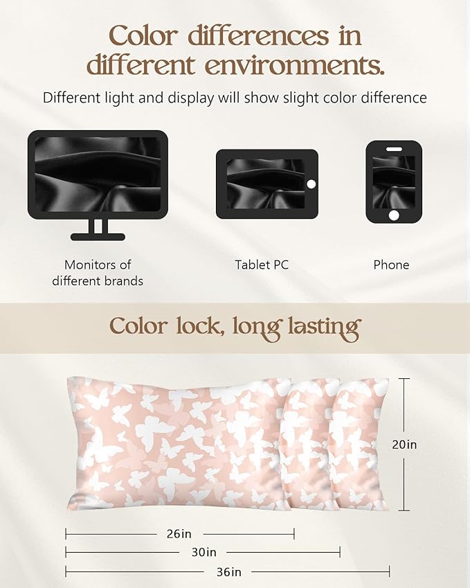 2 Pack Mulberry Silk Pillowcase for Hair and Skin - King Size 20 x 36 Inches with Hidden Zipper PK Butterfly 19 Momme Soft Sleeping Silk Pillow Case for Women, Moms