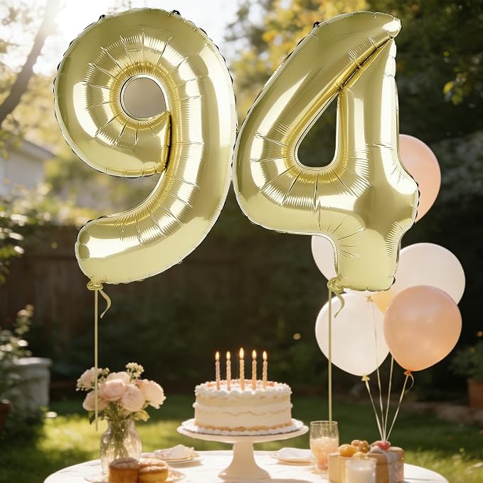 40 Inch Number 94 Balloons for 94th Birthday Party Decorations, 0-100 Champagne - Image 3