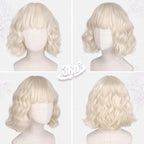 BARSDAR Short Wavy Platinum Blonde Wig with Bangs - Short Wavy Platinum Blonde Wig for Women - Textured Curly Chic French Bob Wigs with Face-Framing Bangs Soft Synthetic Natural Looking