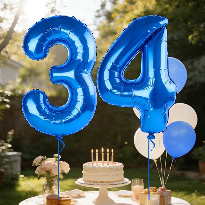 40 Inch Number 34 Balloons for 34th Birthday Party Decorations, 0-100 Dark Blue - Image 3